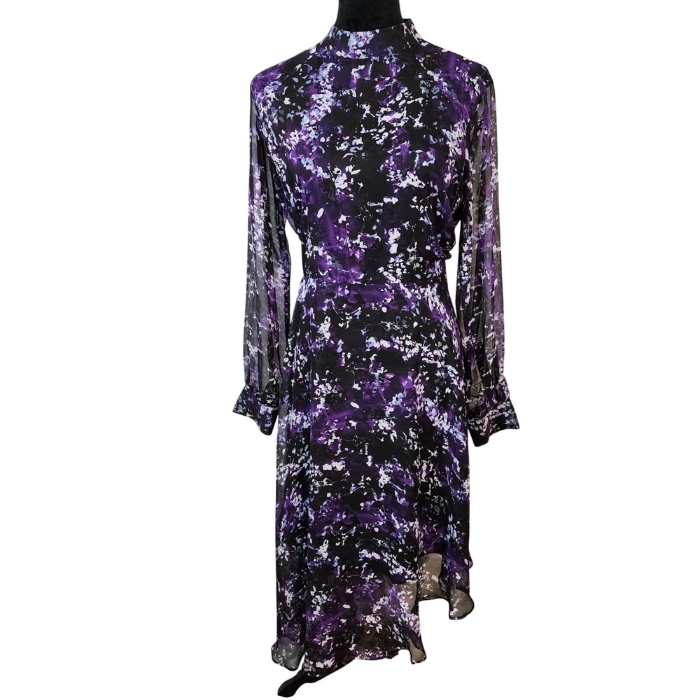 SIMPLY VERA Size XL Asymmetrical Purple Chiffon Whimsigoth Dark Fairy Midi Dress